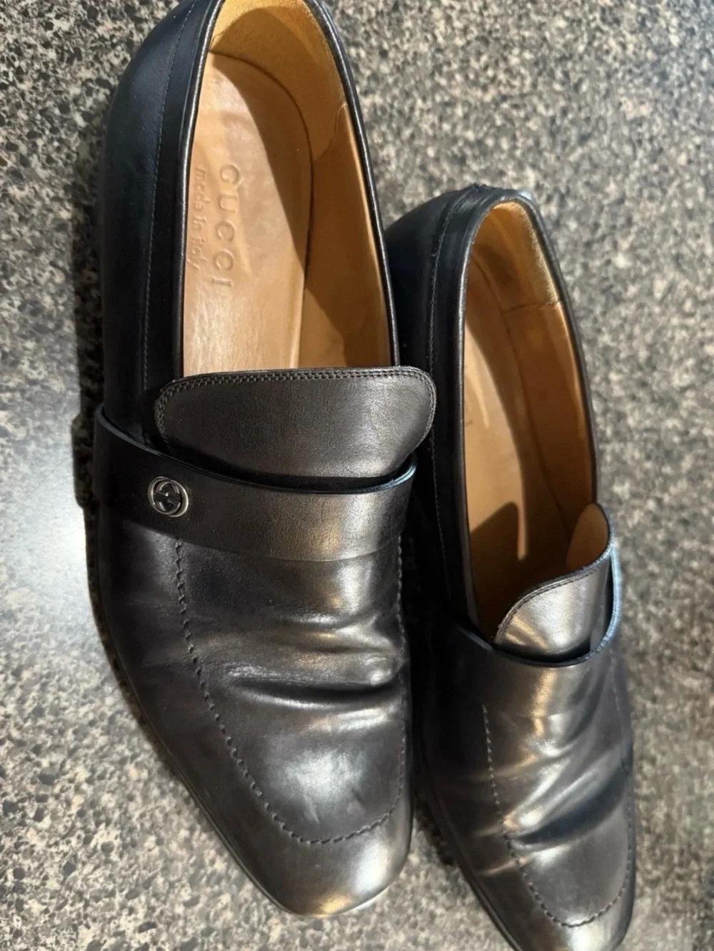 Gucci 256600 Mens 9 Interlocking G Logo Black Calf Rubber Sole Loafer Shoes